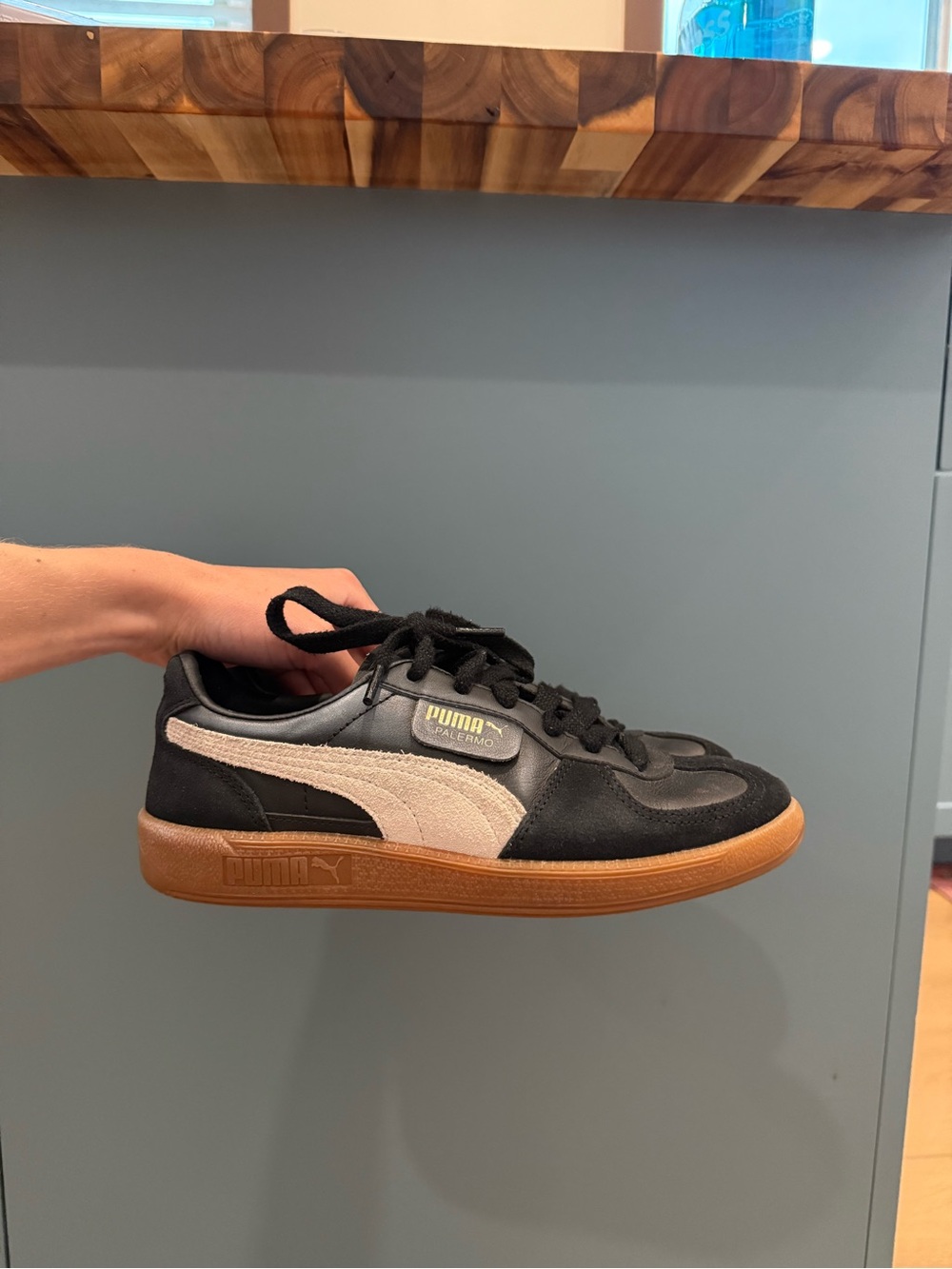 Puma Palermo Black and White Sneakers with Gum Sole